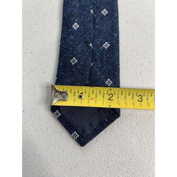 Asole & Bottoni Blue, Gray Flower Pattern Silk/Wool Skinny Tie NWOT - Picture 6 of 6